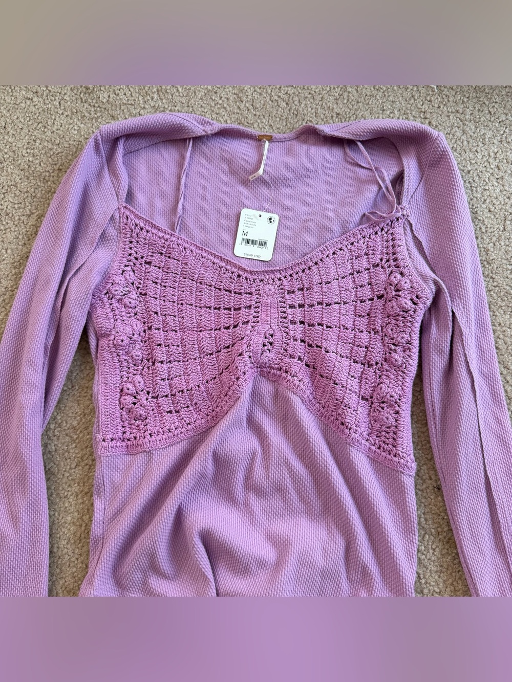 Free people butterfly dreams purple Knit Panel Long Sleeve top - Picture 4 of 5